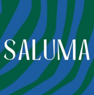 Logotipo quadrado SALUMA com ondas verdes e azuis. Recorte provisório.